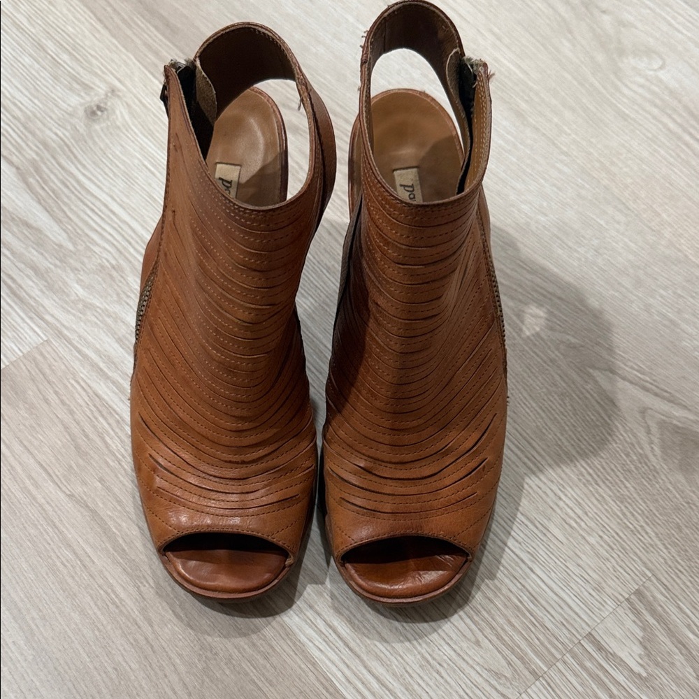 Paul Green Brown Leather Peep-Toe Slingback Booties